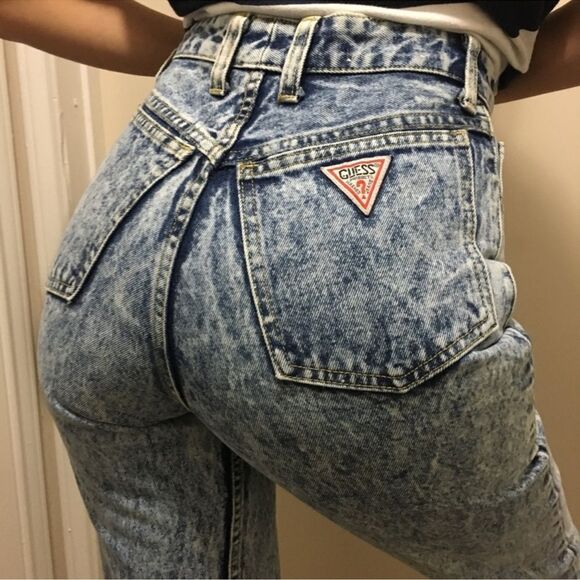 Vintage Button Fly High Waist Acid Wash Mom Jeans C16